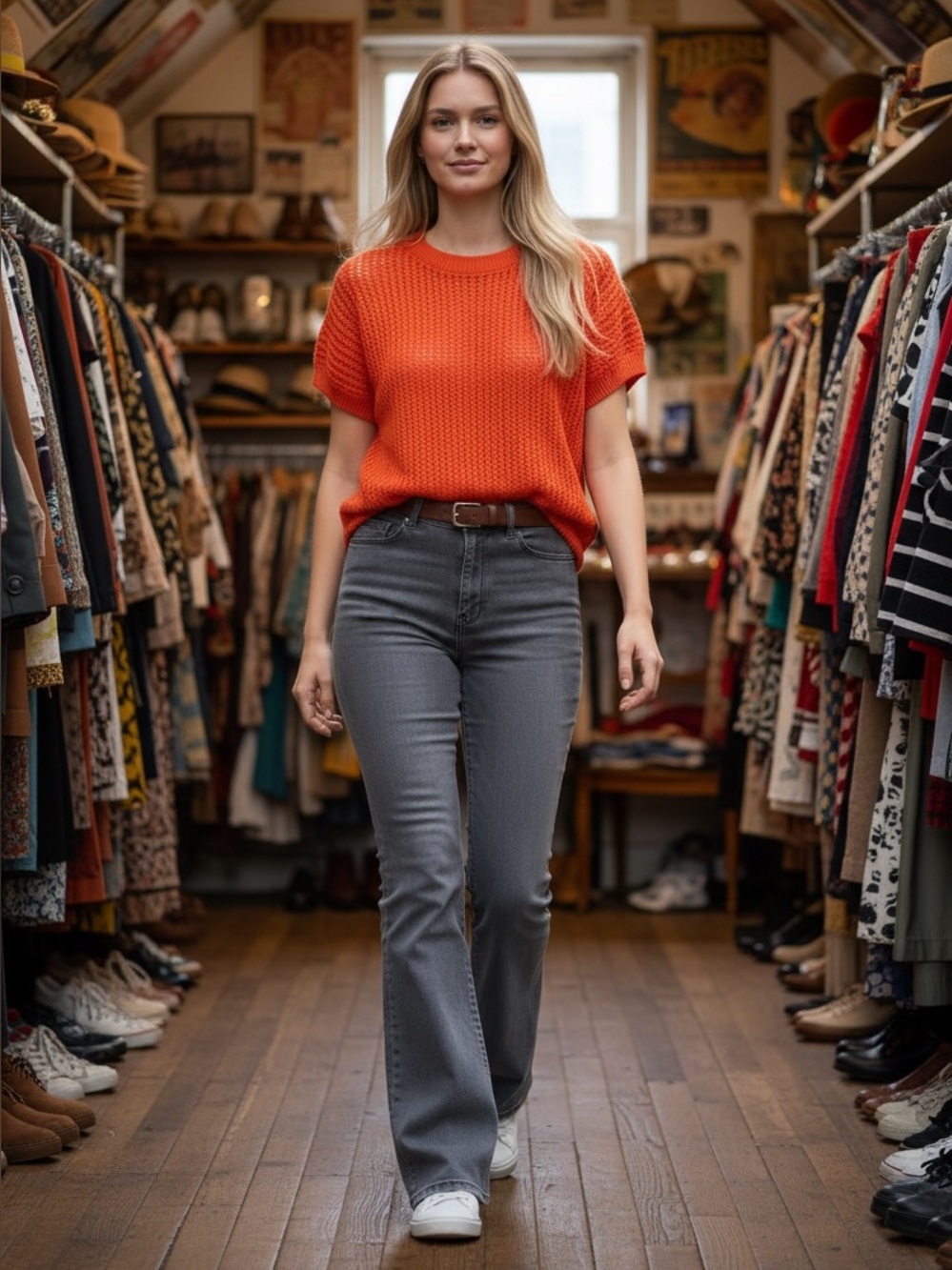 258 • Pumpkin Orange Knit Short-Sleeve Sweater